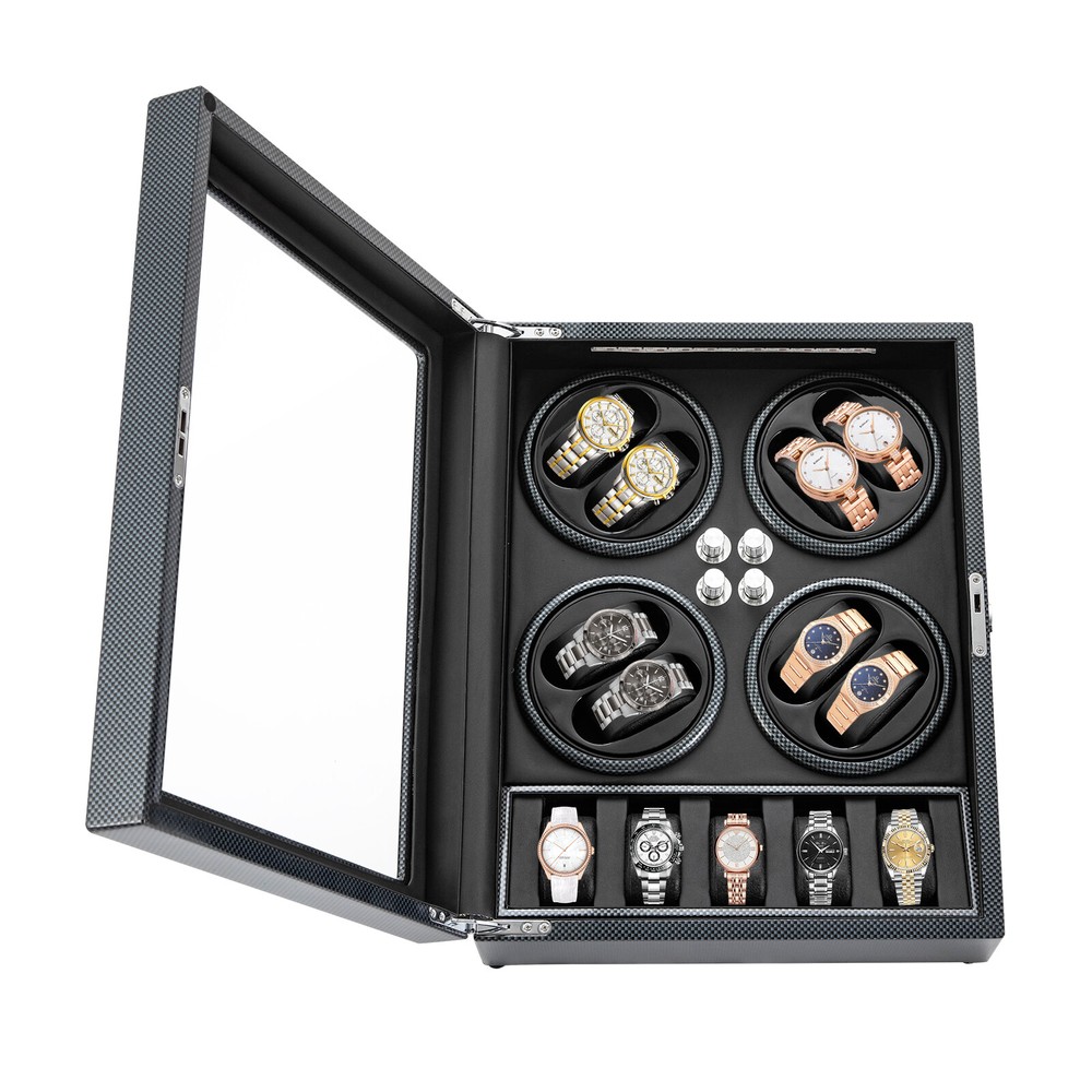 8+5 Watch Winder Box Automatic Rotation Watch Display Box Storage Case w/ Lock