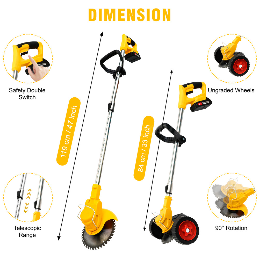 Cordless String Trimmer, Edger WeedWhacker Grass Eater Lawn Cutter w/2* Battery