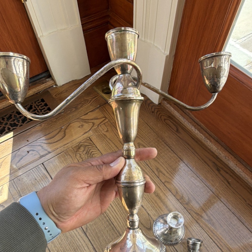 Gorham Silverplate 3-Arm Candelabras Pair Post-1940 Decorative Candle Holders