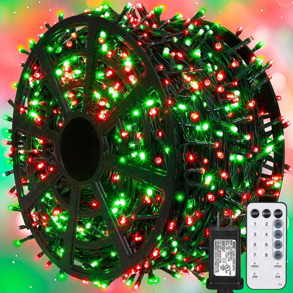 weillsnow 328 FT 1000 LED Christmas String Lights with Remote & Timer, 8 Lightin