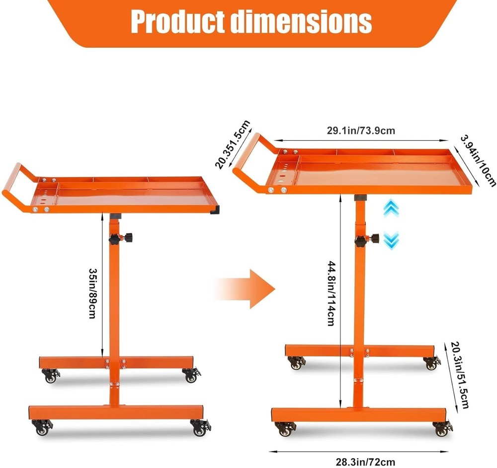 Portable Steel Workbench with Wheels, Heavy Duty Mobile Tool Table AdjustabLE