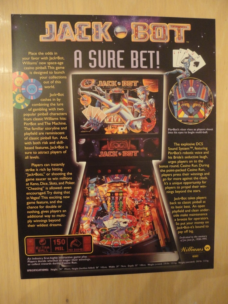 Jack Bot Pinball Flyer Williams Original Brochure