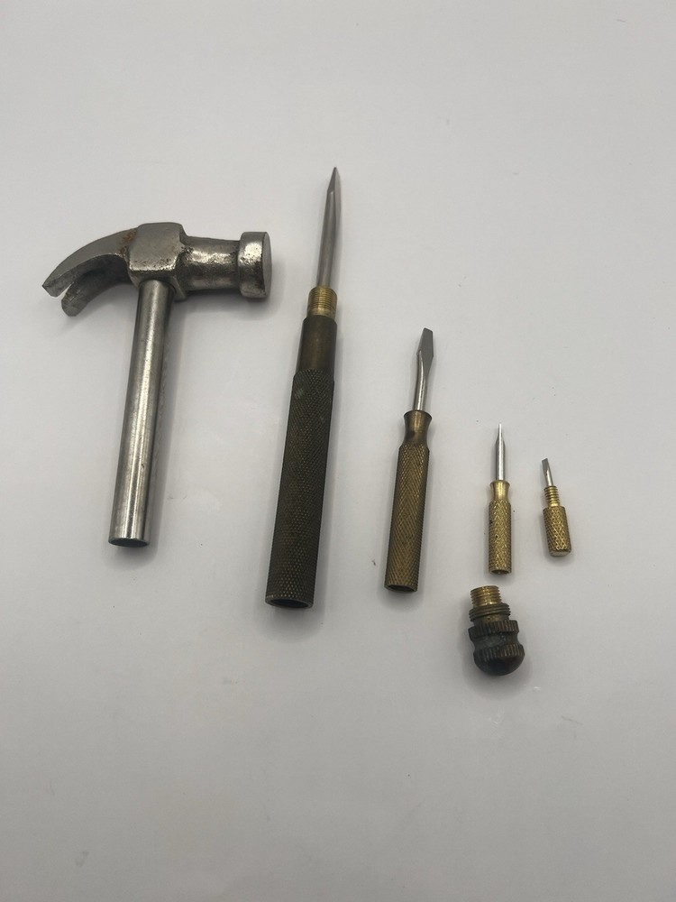 Vintage Nesting Hammer w/ Hidden Screwdrivers Brass Handle