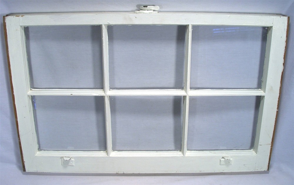 ANTIQUE 6 PANEL RECTANGULAR  WOOD WINDOW DISTRESSED DECORATOR WALL ART PAIR SET