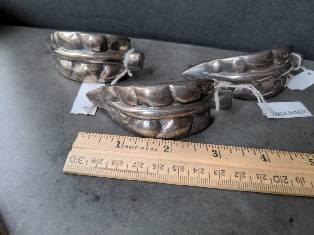 3 Vintage Hardware Drawer Pulls Curved Snapdragon Leaf Art Deco Silver Anthro
