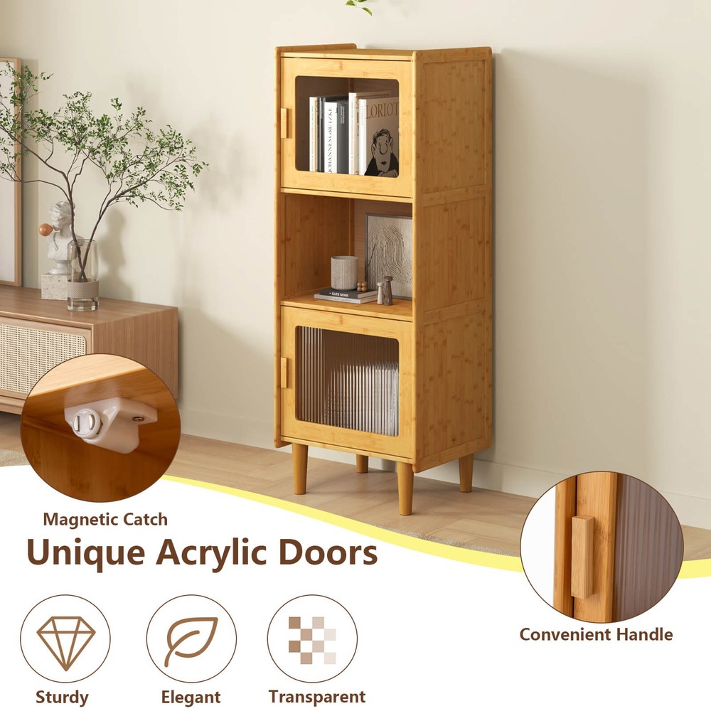 Bamboo Cabinet Narrow Kitchen Storage Cabinet w/ Open Compartment & Storage