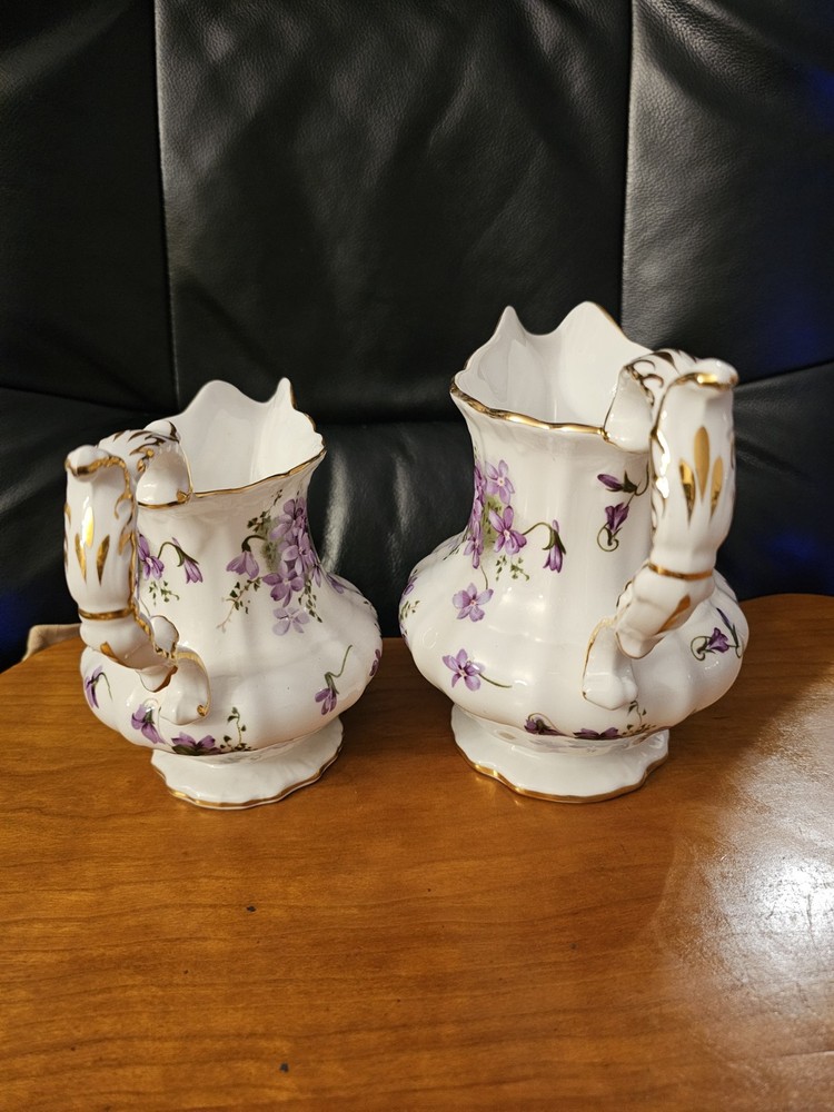 2 Hammersley Bone China Victorian Violets Pitchers Spode Group 6.5" & 5.5" EUC