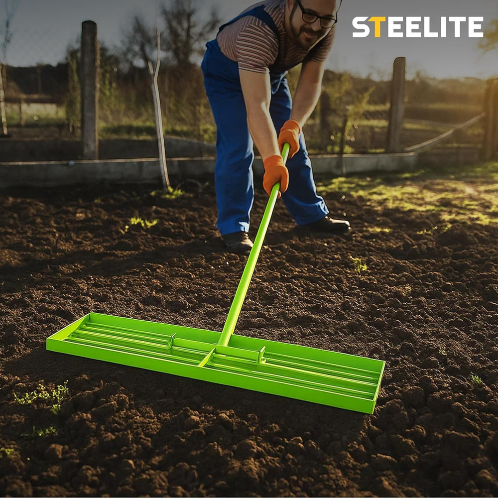 30" Stainless Steel Lawn Leveling Rake with Adjustable Handle for Easy Use