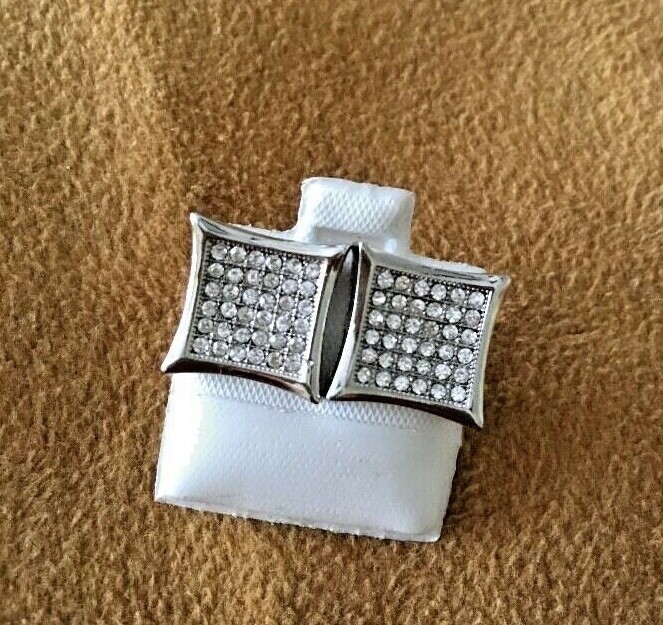 Sterling Silver .925 Square CZ Pave Earrings