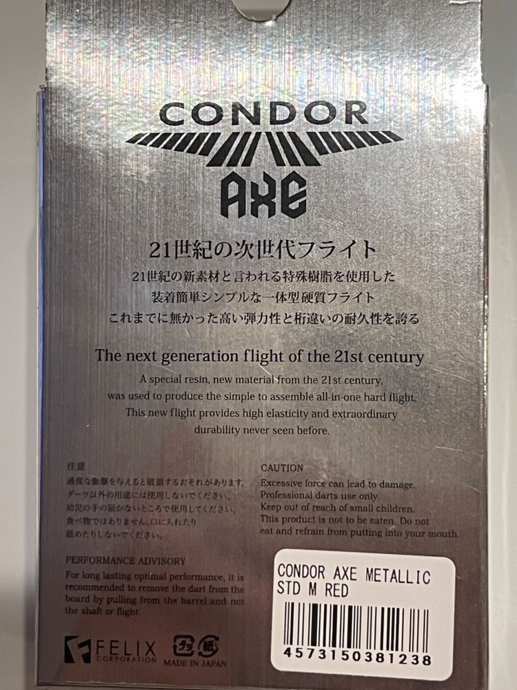 CONDOR RED METALLIC AXE MEDIUM 27.5MM FLIGHT STANDARD SHAPE SHIPS FREE
