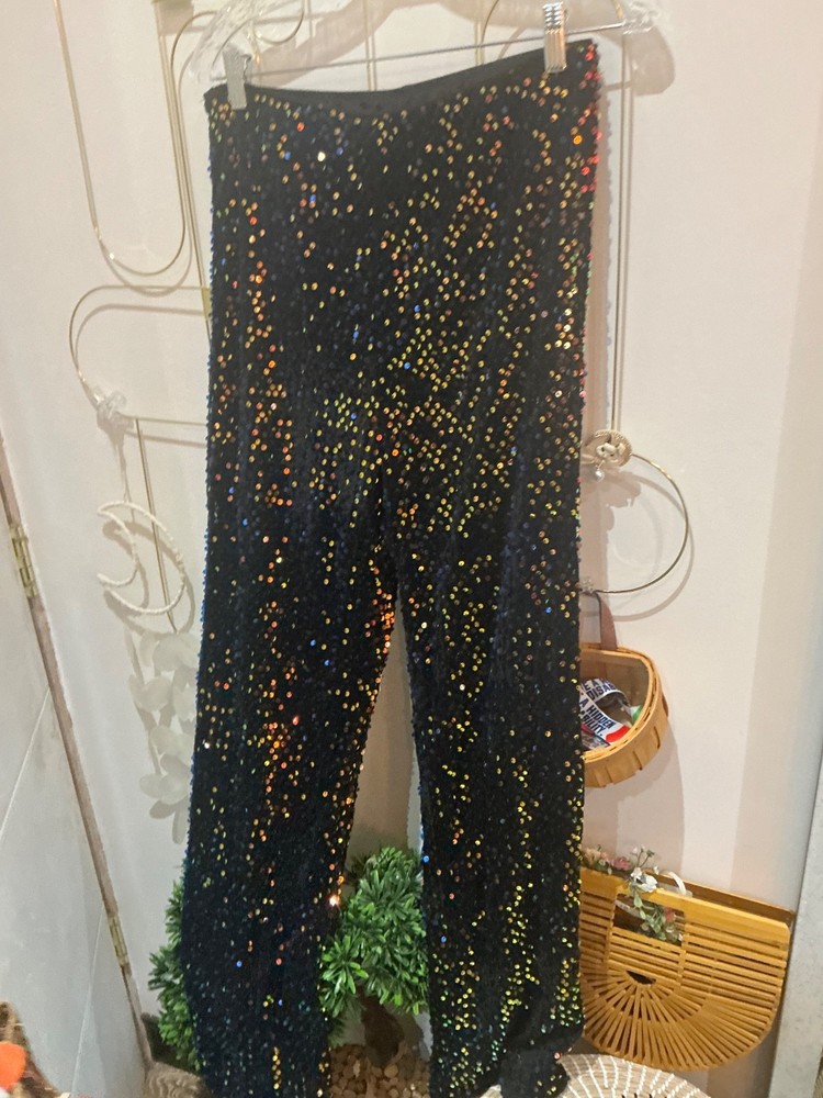Iridescent Sequin Two Piece Set Trousers & Blouse Size 14 16