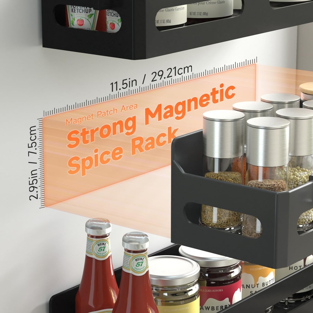 Sevenblue 4 Pack Strong Magnetic Spice Rack for Refrigerator, 4 Pack, Black