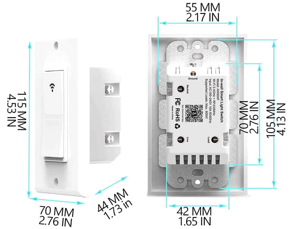 Smart WIFI In-Wall Switch For Alexa Google Home APP With Remote Control&Schedule