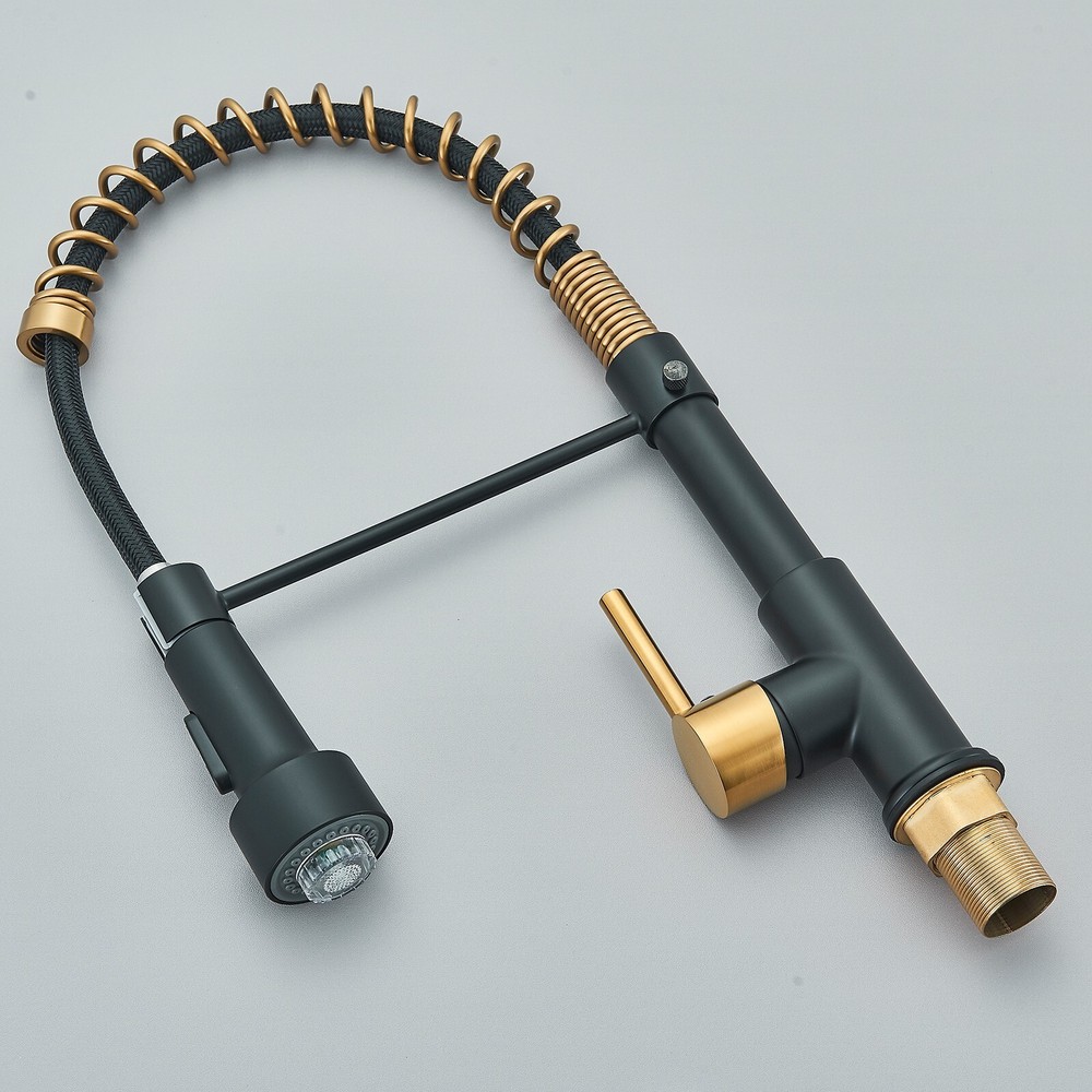 Black Gold LED Kitchen Faucet with Sprayer Single Handle Pull Down Sink Mixer