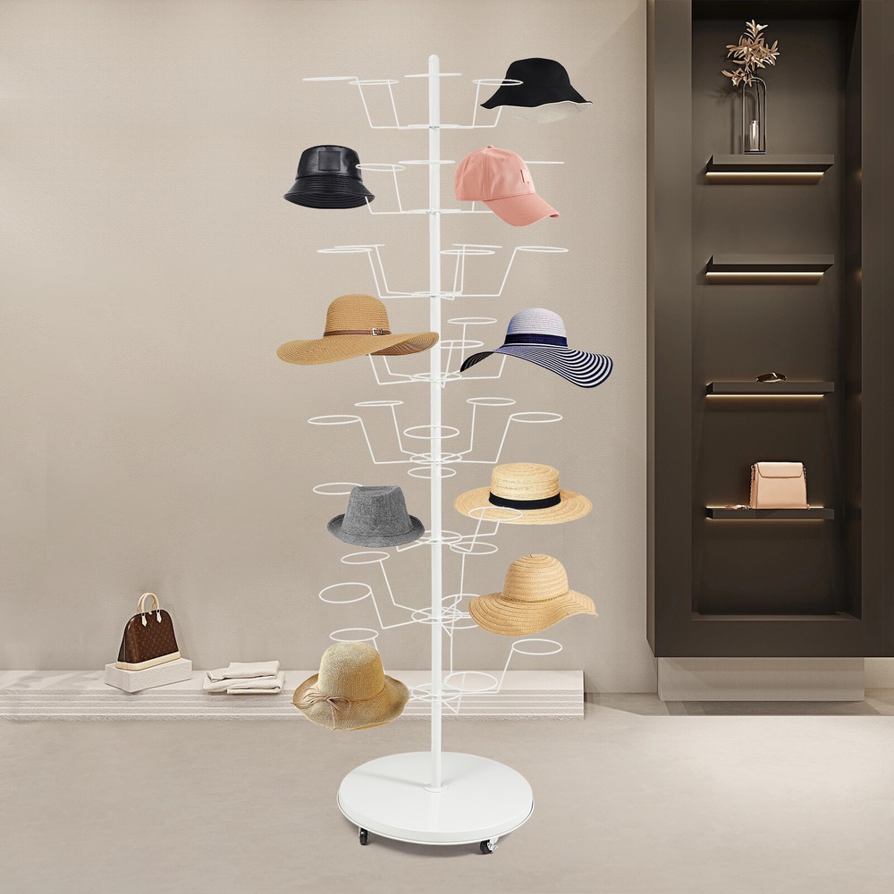 White Hat Rack, Freestanding Hat Display Stand, 8-tier Hat Holders