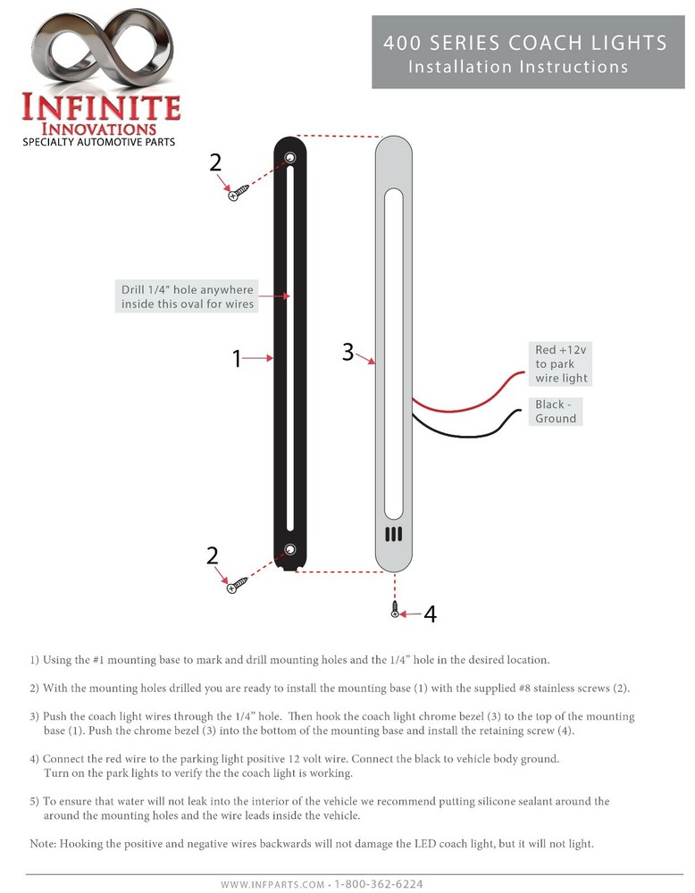 Infinite 400 Series LED Coach Light, Limo Side Marker Light, Opera Light