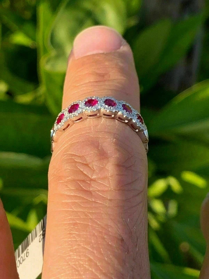 14K White Gold Plated 2.60Ct Lab Created Round Cut Red Ruby Diamond Band Ring