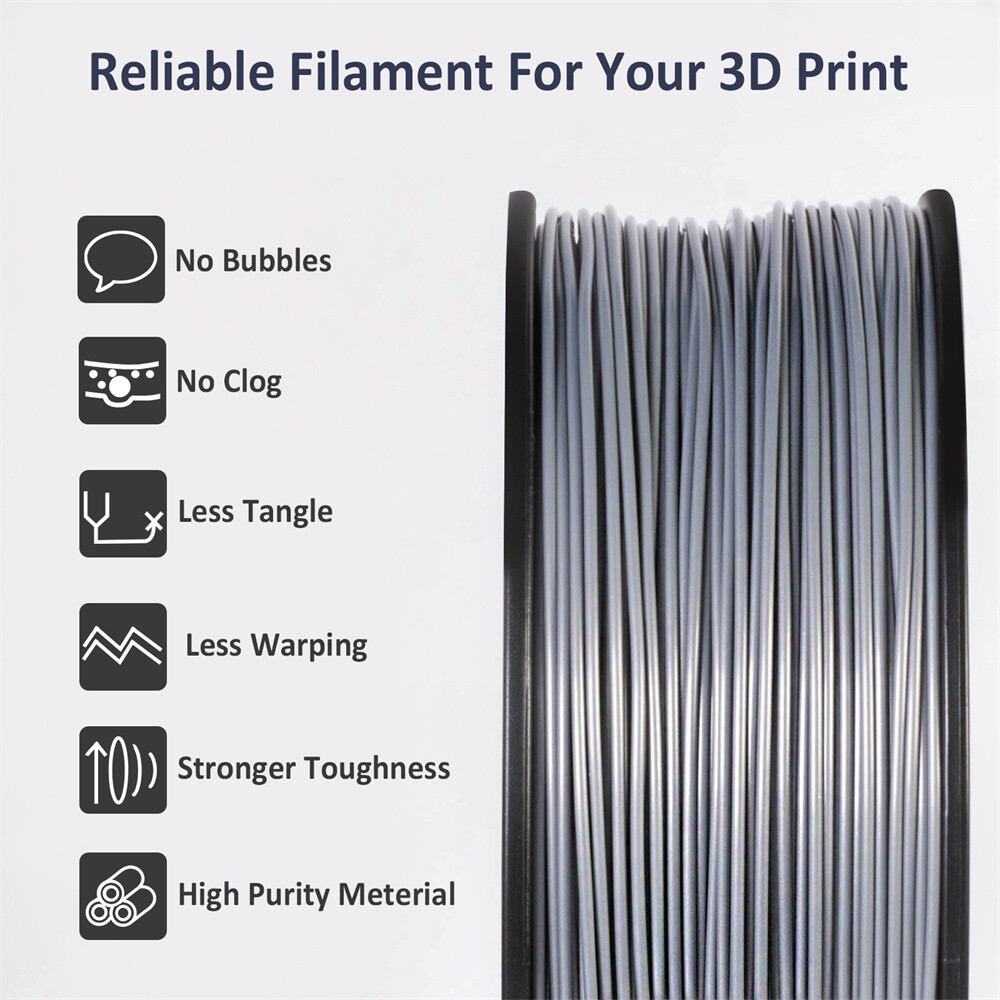 Geeetech 3D Printer ABS+ Filament 1.75mm 1KG/2.2lbs Spool Silver Consumables US
