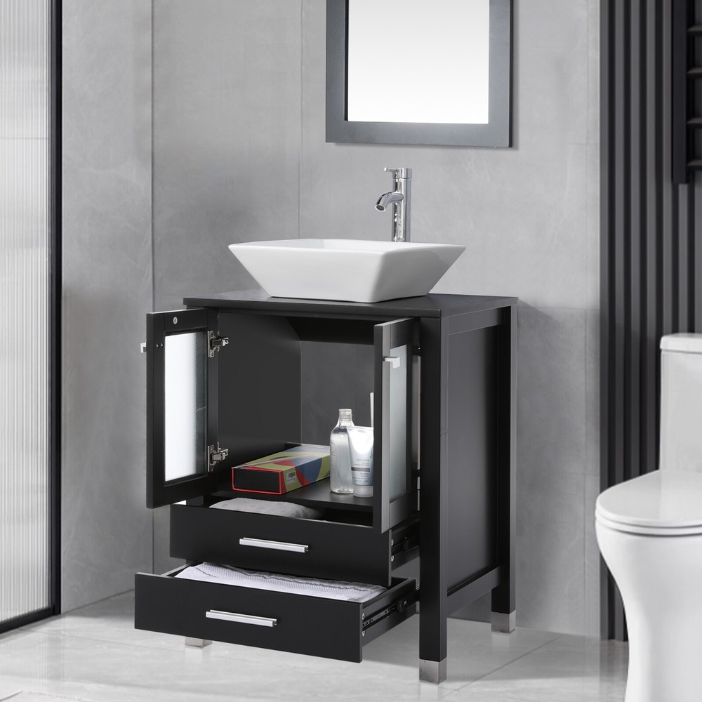 24" Bathroom Vanity with Sink Storage Cabinet Combo W/ Solid Wood Leg