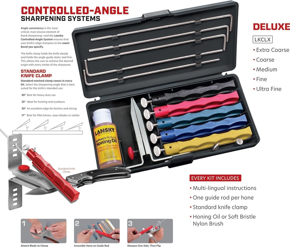 Lansky Deluxe Knife Sharpening System: 5-Stone Ceramic Knife Sharpener Kit with