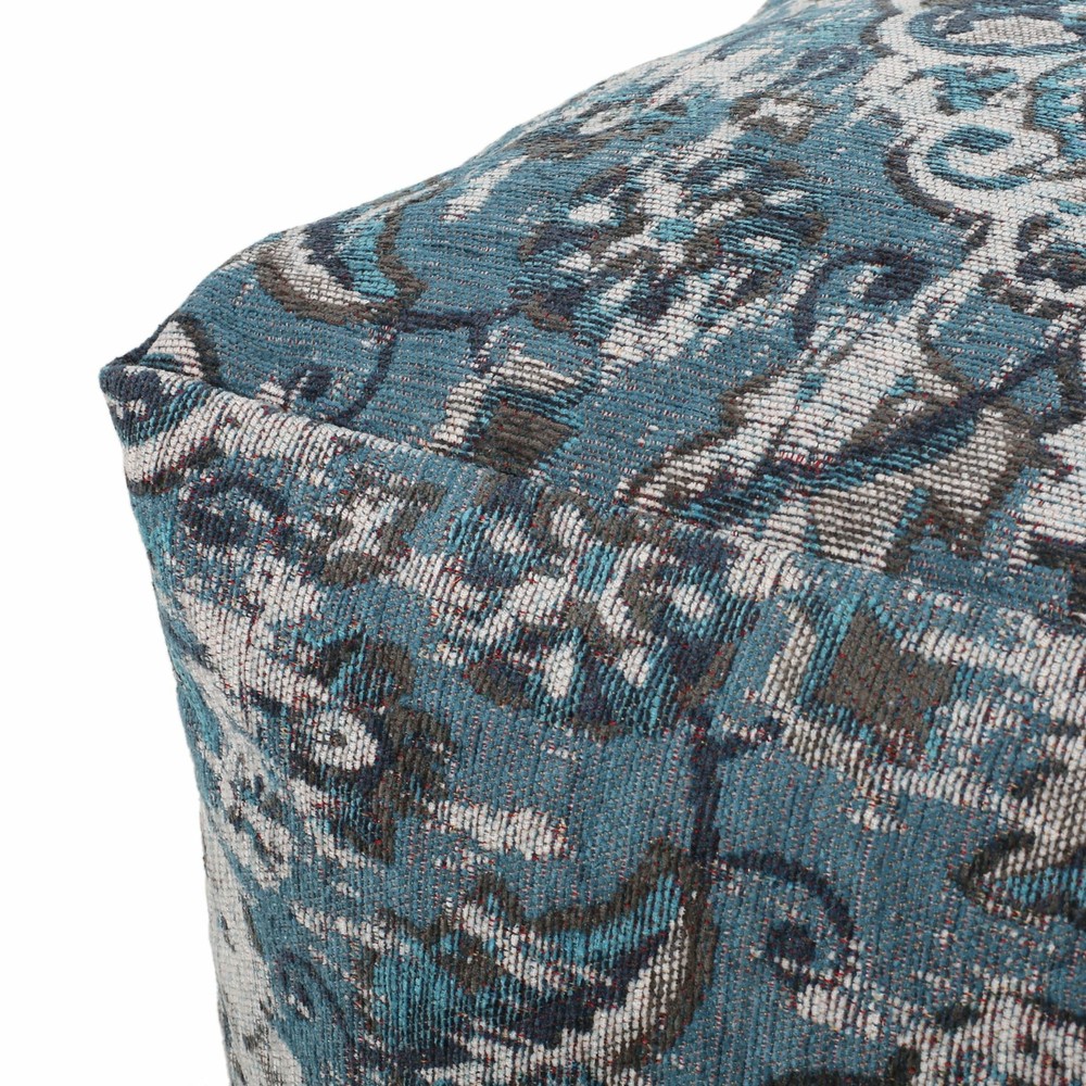 Boho Handmade Fabric Oriental Cube Pouf, Blue
