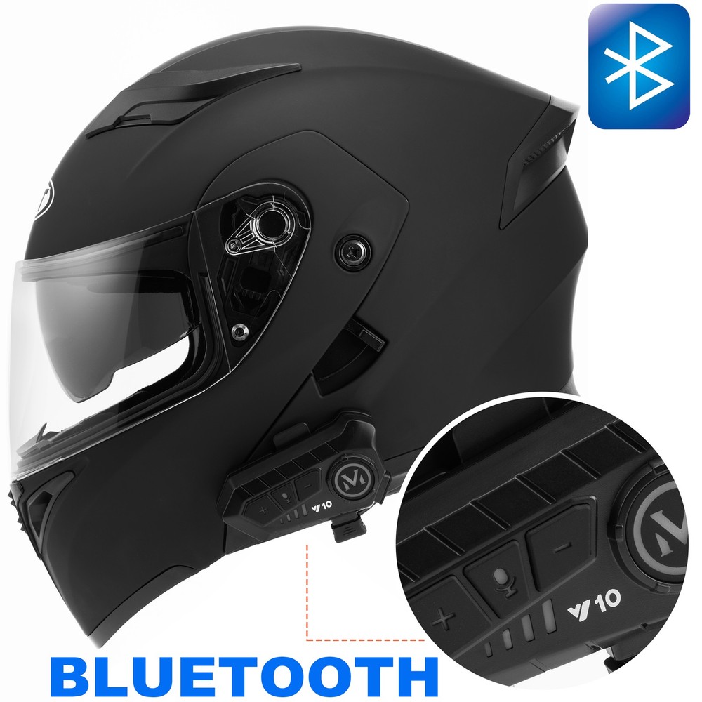 LED Dual Visors Flip Up Bluetooth Modular Full Motorcycle Helmet Intercom DOT