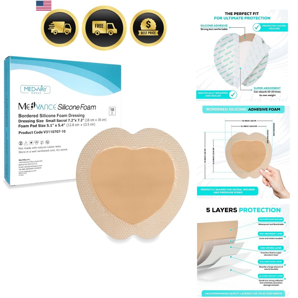 TM Silicone - Sacral Bordered Silicone Adhesive Foam Wound Dressing, Bed Sore...