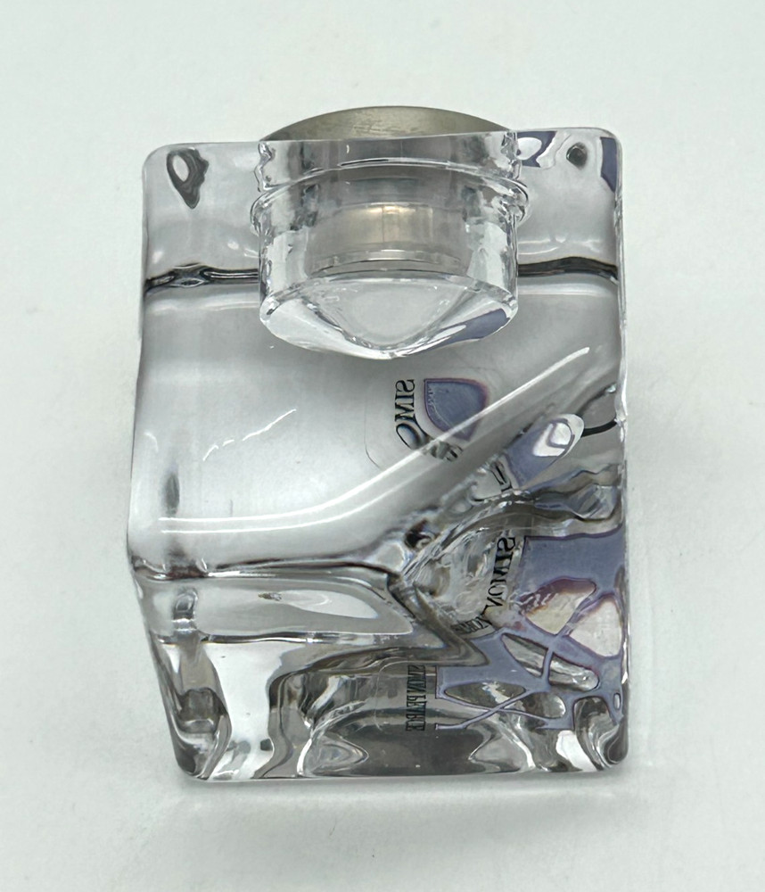 Simon Pearce Clear Glass Small Angled Cube Desk Clock ~ 2" Tall ~ Signed