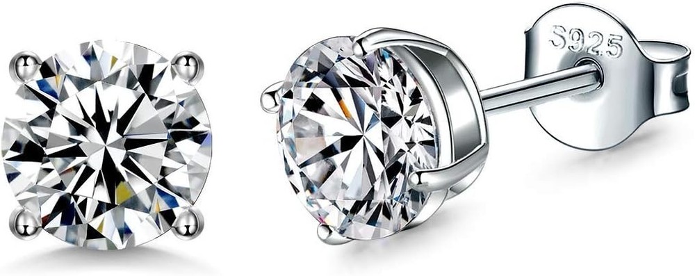 925 Sterling Silver Stud earrings Set | White Gold Plated Hypoallergenic Stud Ea