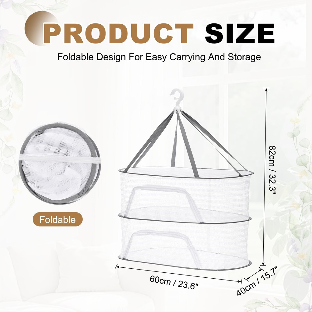 Herb Drying Rack, 24" 2-Layer Hanging Drying Mesh Net, White