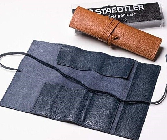 Steadler pen case leather Navy Black Brown 100% Authentic
