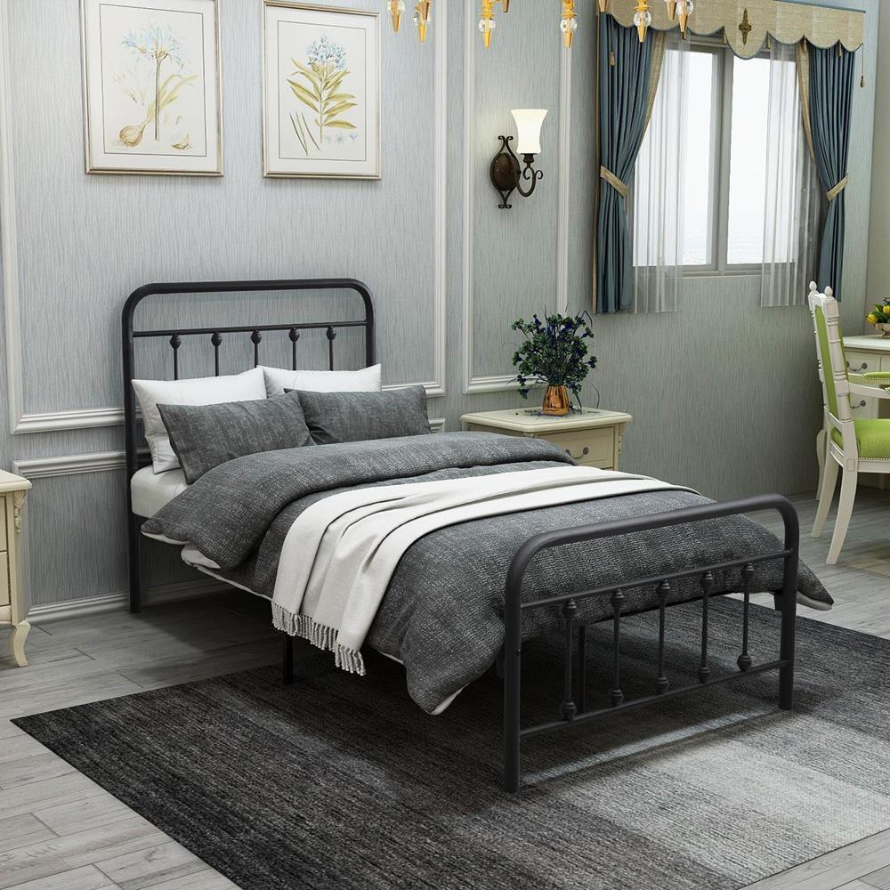 Sturdy Twin Size Bed Frame No Box Spring Needed and Noise Free Black