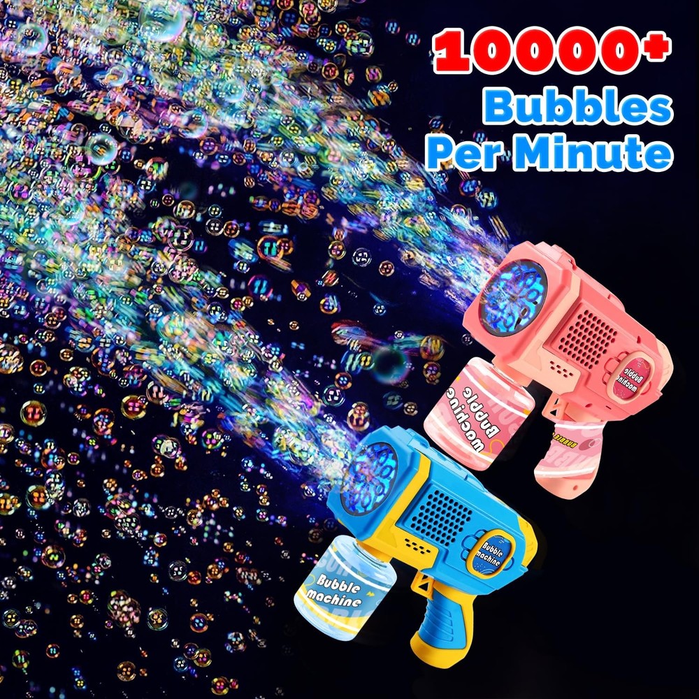Bubble Machine 2 Pack for Kids, Automatic Light Up Bubble Blower with 4 Bottles