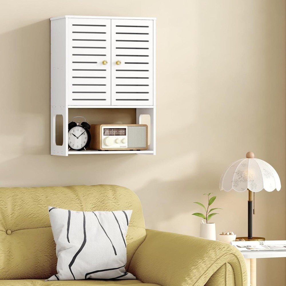 Compact 4-Tier Wall Storage Unit – White PVC Cabinet with Doors & Open Shelves