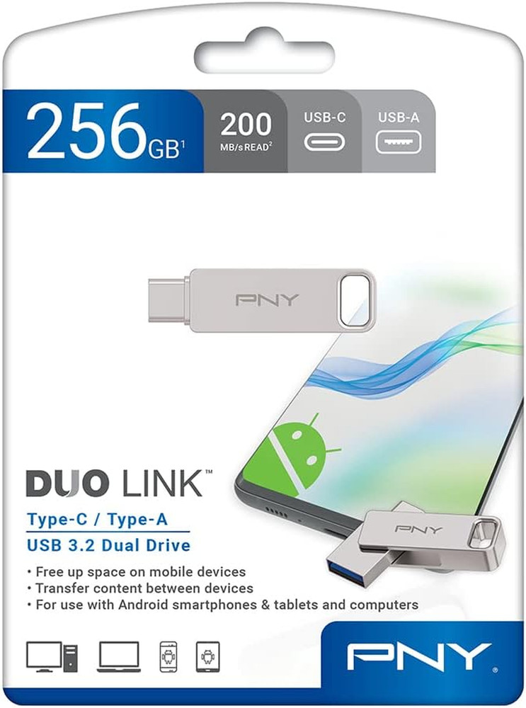 256GB Duo Link USB 3.2 Type-C Dual Flash Drive for Android Devices and Computers