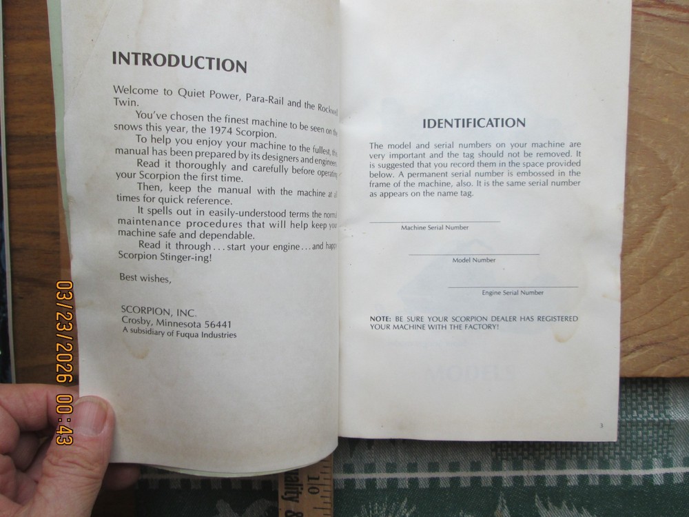 scorpion snowmobile Operator's Manual 1974