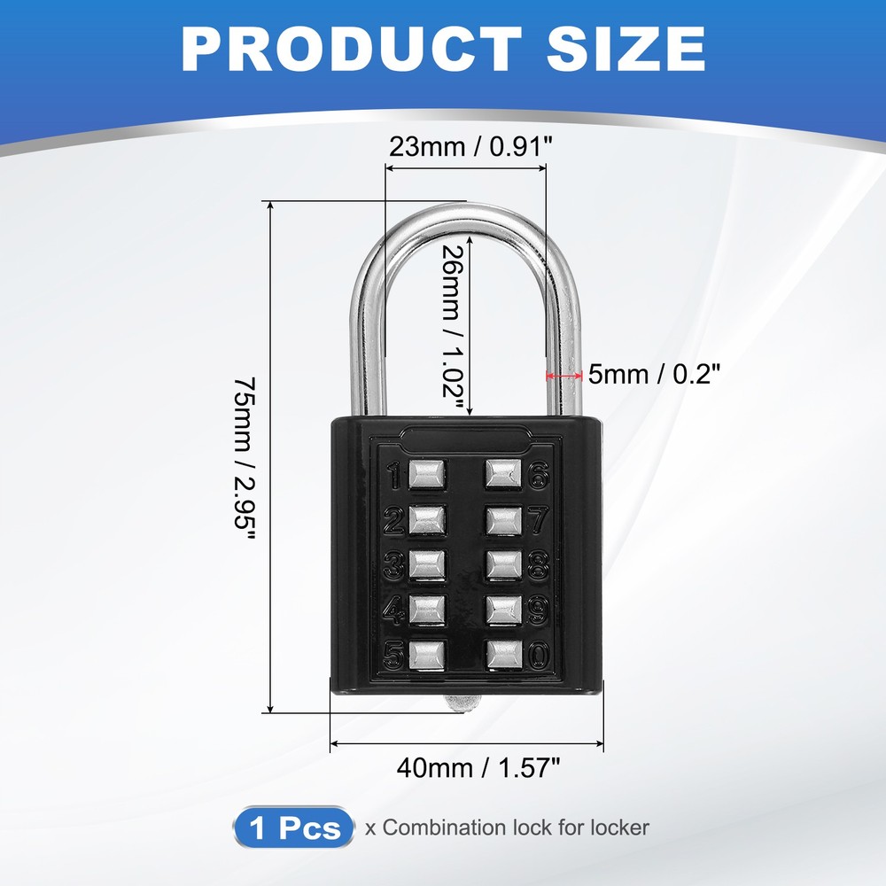 Push Button Combination Padlock 10-Digit 5-Position Lock Black
