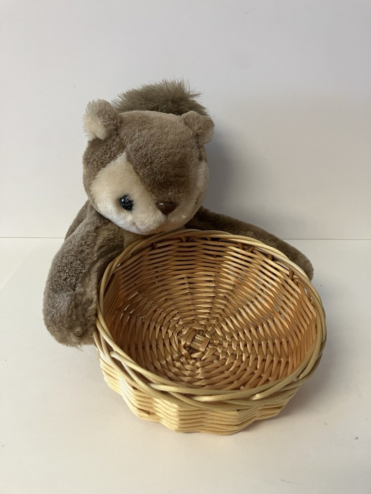 Vintage Squirrel Plush Holding Wicker Basket So Cute!