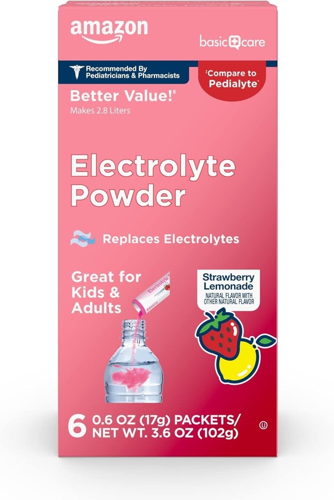 Amazon Basic Electrolyte Powder Strawberry Lemonade 6 ct Compare o Pedialyte