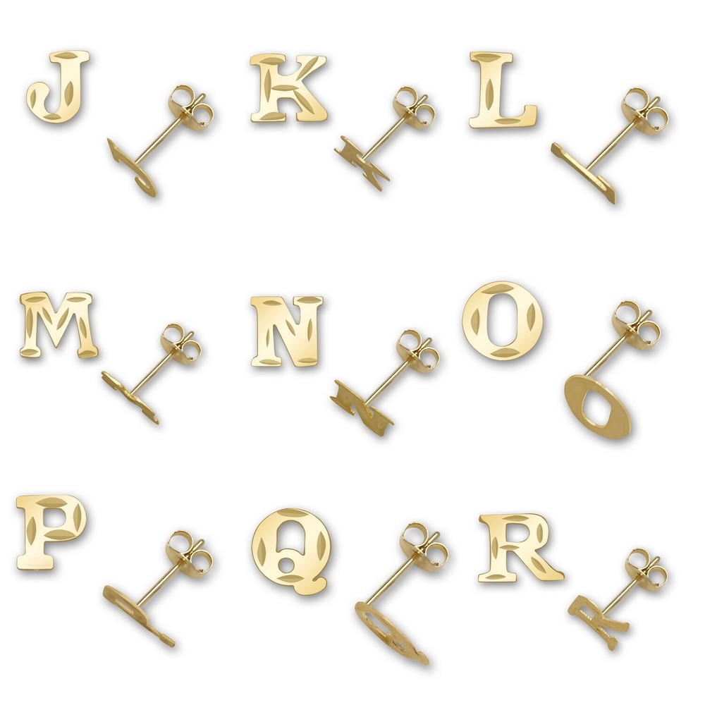 Solid 14k Yellow Gold Small Diamond-cut A-Z Initial Stud Earrings - Initial