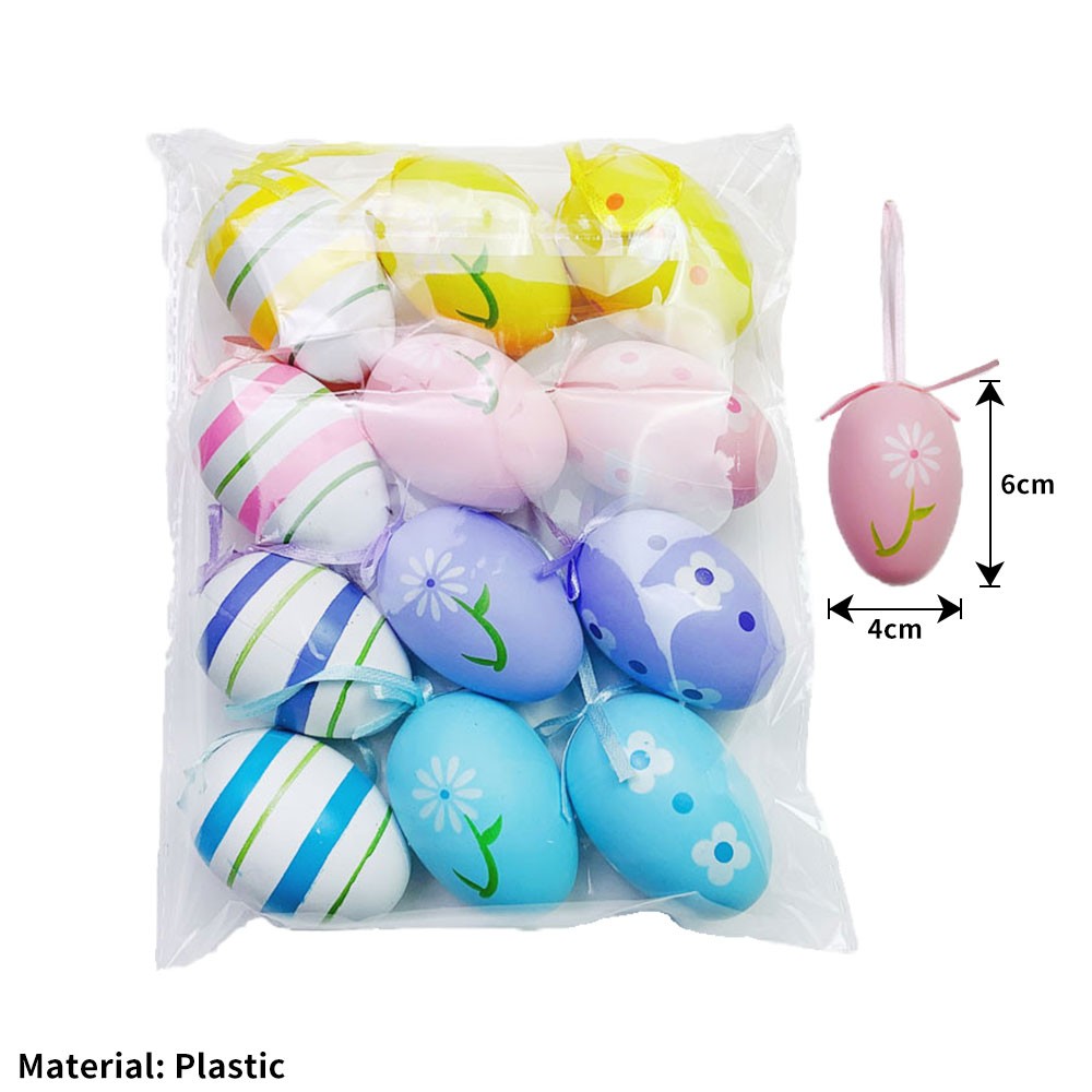 Easter Eggs Decorations,12Pcs Easter Eggs Hanging Ornaments,Painted Egg CW