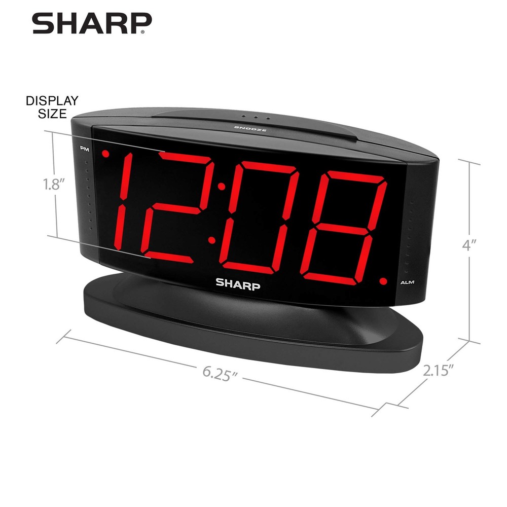 Sharp Home LED Digital Alarm Clock – Swivel Base Small, Red Led - Black Case