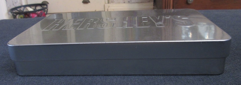 Hershey's Silver Candy Bar Tin With Embossed Logo On Lid