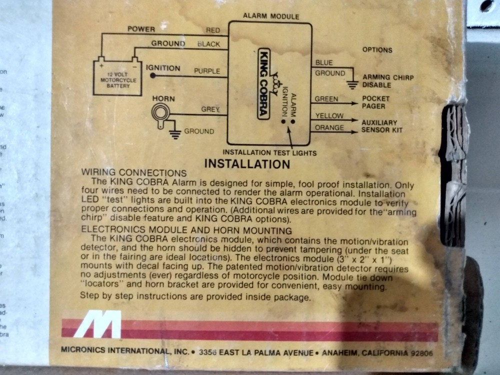 Motorcycle Alarm System By King Cobra