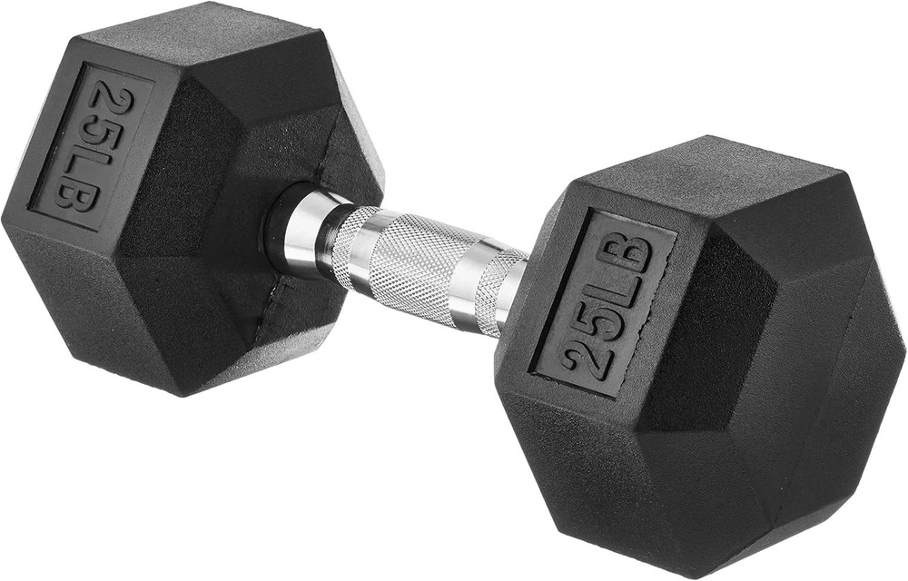 Amazon Basics Rubber Hex Dumbbell Hand Weight 25 Pounds, Black