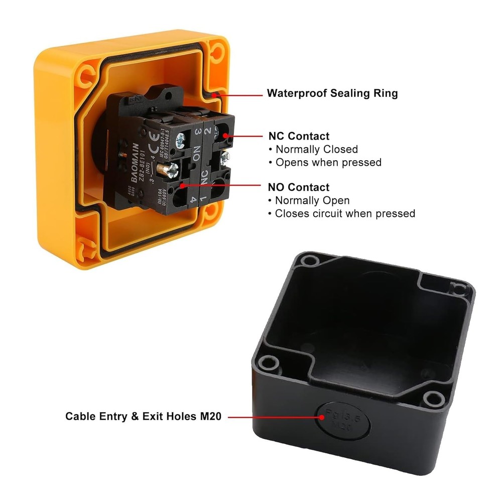 Baomain Red Sign Momentary Emergency Stop Weatherproof Push Button Switch...