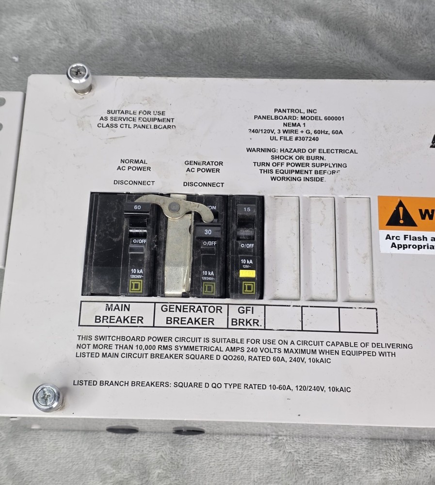 Purcell 60A Generator Transfer Switch Panel w/ Square D QO Breakers & Surge