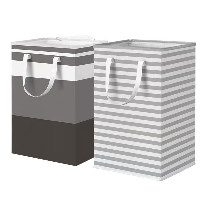 2 PCS Large Capacity Waterproof Freestanding Laundry Basket Foldable Set