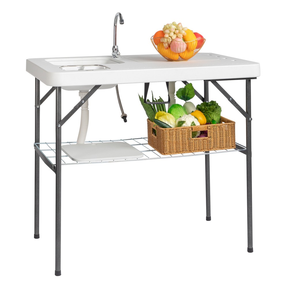 HDPE Rectangular With Barbed Wire Foldable Outdoor Fish Killing Table White