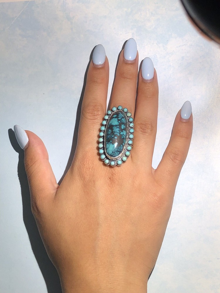 Classic Southwestern Spider Web Turquoise Ring, Sterling, 9-1/2